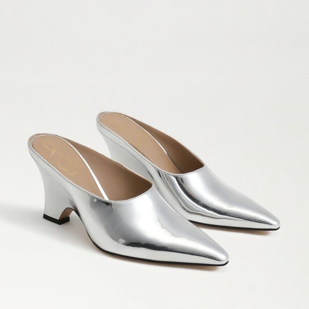 SAM EDELMAN Vonn Heeled Mule Metallic Silver Sz 10 $150